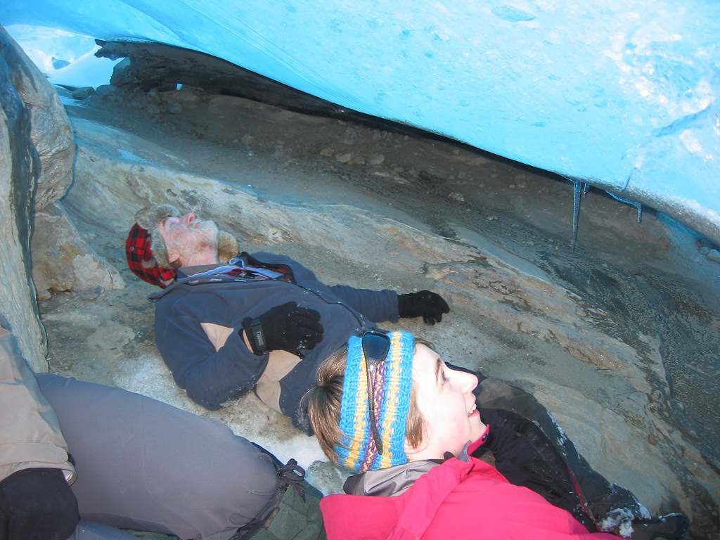 Doug Benn and Alexandra Messerli studying the glacier sole during the excursion to the terminus of Engabreen.